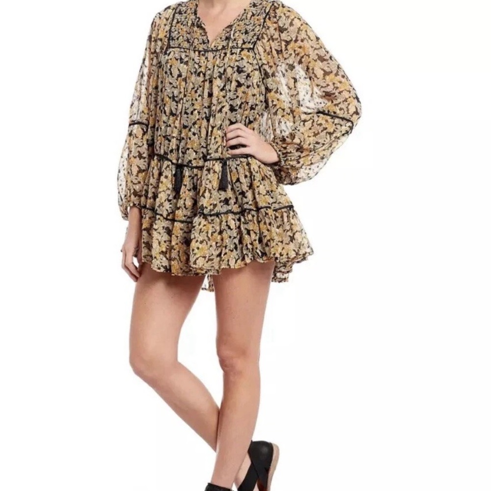 Free People Floral Swing/Boho Chiffon Mini Dress